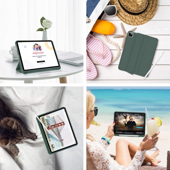iPad Pro 11 Inch 2020 Soft Tpu Smart Premium Case Auto Sleep Wake Stand Cover Pencil holder Dark Green
