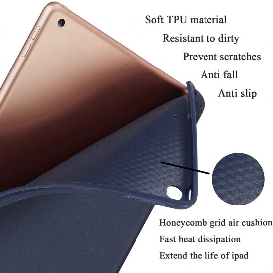 IPad 10.2 2019 7th Pencil Holder Slim Smart TPU Soft Case Navy Blue