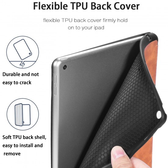 IPad 10.2 2019 7th Pencil Holder Slim Smart TPU PU leather Soft Edge Case Brown