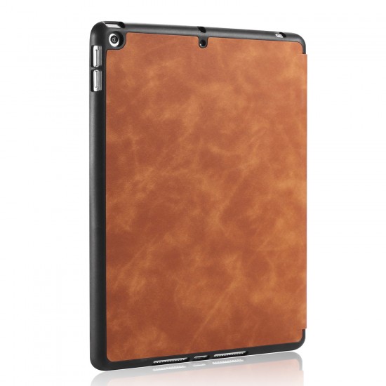 IPad 10.2 2019 7th Pencil Holder Slim Smart TPU PU leather Soft Edge Case Brown