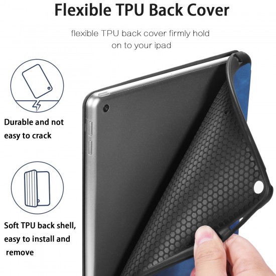 IPad 10.2 2019 7th Pencil Holder Slim Smart TPU PU leather Soft Edge Case Blue