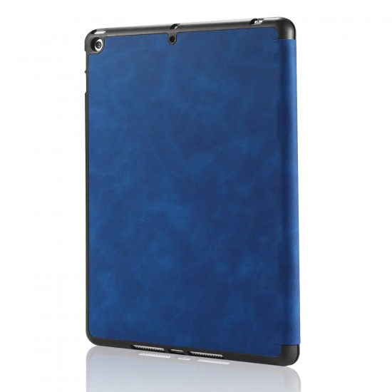 IPad 10.2 2019 7th Pencil Holder Slim Smart TPU PU leather Soft Edge Case Blue