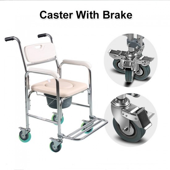 3-in-1 Mobile Rolling Chair Wheelchair Commode Bedside Toilet Chair Shower Chair