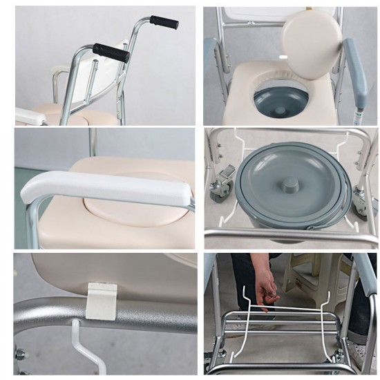 3-in-1 Mobile Rolling Chair Wheelchair Commode Bedside Toilet Chair Shower Chair