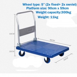 300kg Industrial Warehouse Heavy Duty Platform Trolley Truck Foldable Cart