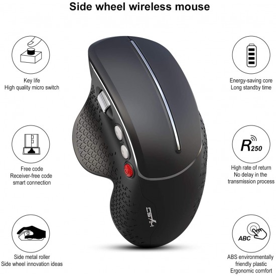 Wireless Gaming Mouse with USB Receiver 4 Side Buttons Wheel Ergonomic Design