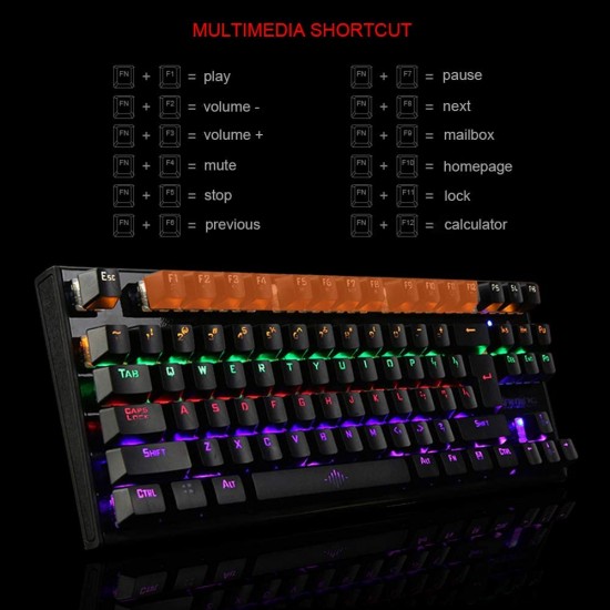Mechanical Gaming Keyboard Green Switches 87 Keys LED Backlight PC and Laptop