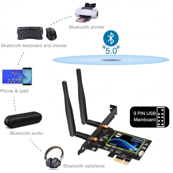 AX PCI WiFi Card WiFi 6 Dual Band 3000 Mbps AX200 PCIE Wireless WiFi Card with Bluetooth 5.1