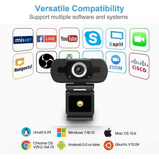 1080p HD Webcam USB Desktop Computer Laptop Camera Video Calling Built-in Mic