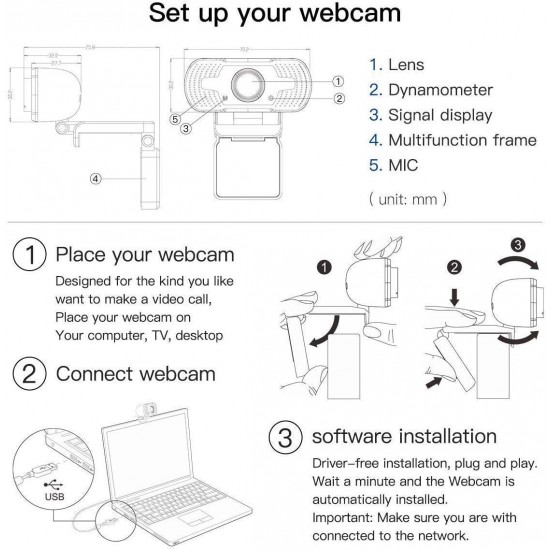 1080p HD Webcam USB Desktop Computer Laptop Camera Video Calling Built-in Mic