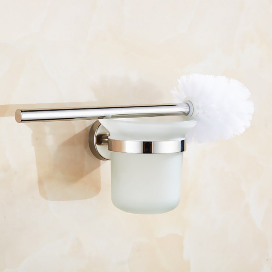 Toilet Brush Holder Wall Mount Rustproof Frosted Glass for Bathroom