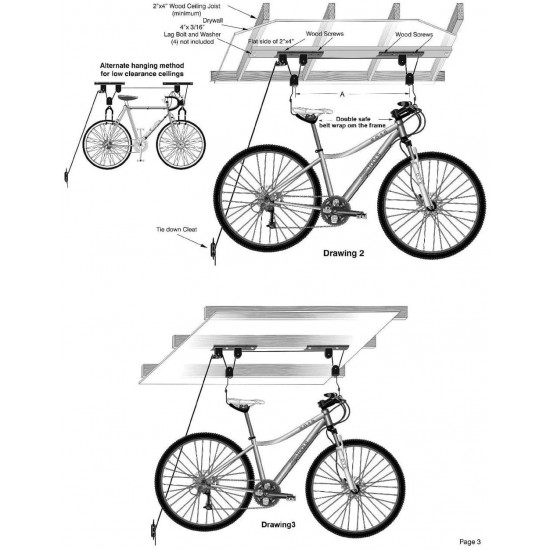 Kayak Bike Hoists Hanger Ladder Ceiling Mount 55 lb Capacity Hooks Pulleys