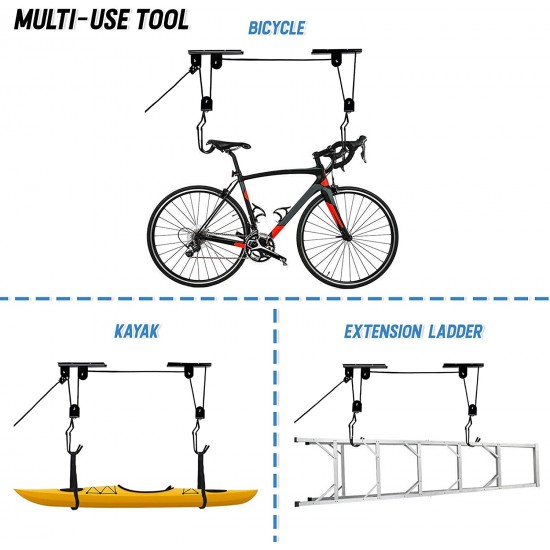 Kayak Bike Hoists Hanger Ladder Ceiling Mount 55 lb Capacity Hooks Pulleys