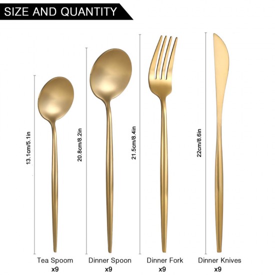 36-Piece Stainless Steel Gold Set, Knife Fork Spoon Flatware Set Cutlery Set, 9 sets