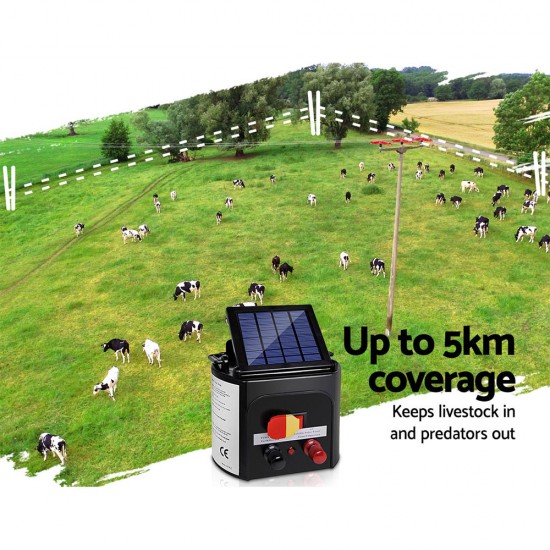 Giantz 5km Solar Electric Fence Charger Energiser Giantz 5km Solar Electric Fence Charger Energiser