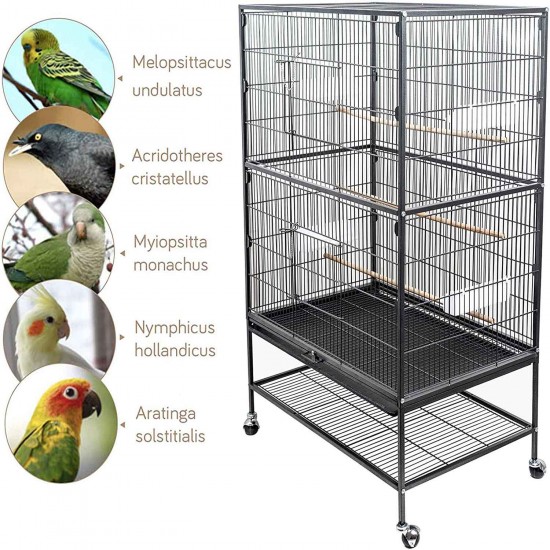 132cm Large Rolling Mobile Bird Cage Birdcage Finch Aviary Parrot Animals Playtop Stand Canary Finch