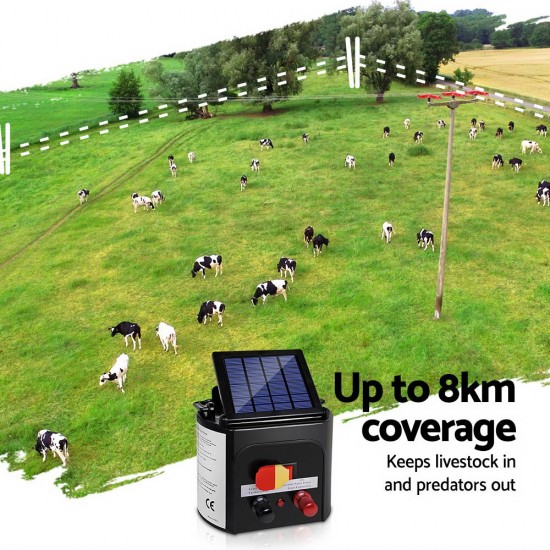 Giantz 8km Solar Power Electric Fence Charger Energiser Giantz 8km Solar Power Electric Fence Charger Energiser