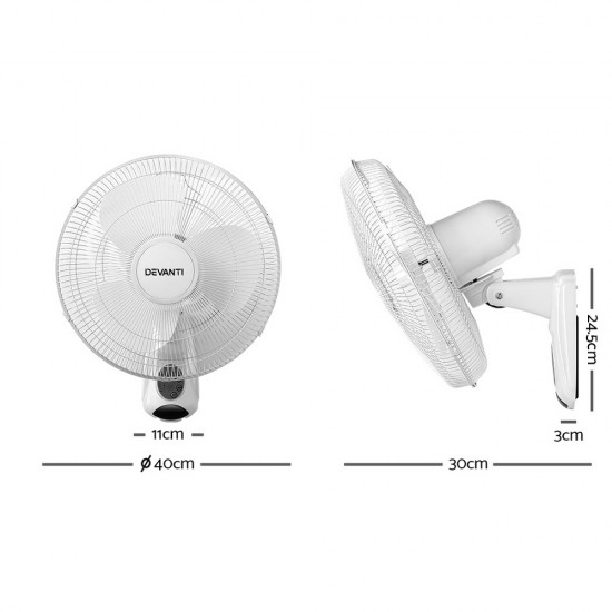 40cm 16" Wall Mountable Fan - White 40cm 16" Wall Mountable Fan - White