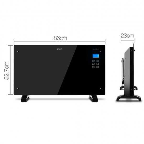 2000W Portable Electric Panel Heater - Black Glass 2000W Portable Electric Panel Heater - Black Glass