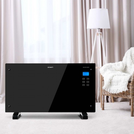 2000W Portable Electric Panel Heater - Black Glass 2000W Portable Electric Panel Heater - Black Glass