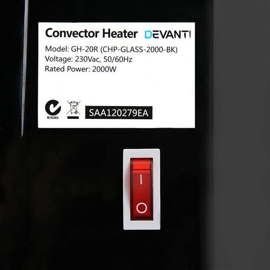 2000W Portable Electric Panel Heater - Black Glass 2000W Portable Electric Panel Heater - Black Glass