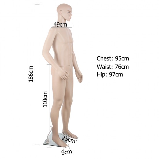 186cm Tall Full Body Male Mannequin - Skin Coloured 186cm Tall Full Body Male Mannequin - Skin Coloured