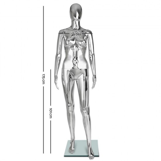 175cm Tall Full Body Chrome Female Mannequin - Silver 175cm Tall Full Body Chrome Female Mannequin - Silver