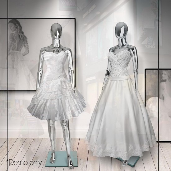 175cm Tall Full Body Chrome Female Mannequin - Silver 175cm Tall Full Body Chrome Female Mannequin - Silver