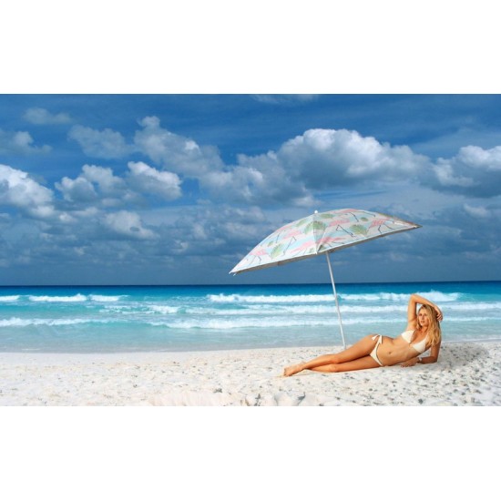 Beach Umbrella 180cm Vintage Flamingo Design Beach Umbrella 180cm Vintage Flamingo Design