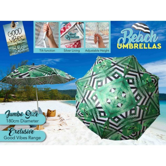Beach Umbrella 180cm Geo Palm Design Beach Umbrella 180cm Geo Palm Design