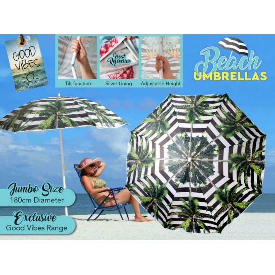 Beach Umbrella 180cm Striped Palm Design Beach Umbrella 180cm Striped Palm Design