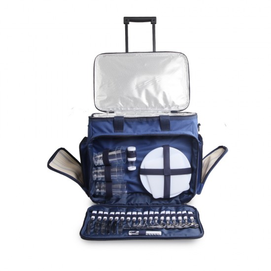 Alfresco 6 Person Picnic Bag Trolley Set - Blue Alfresco 6 Person Picnic Bag Trolley Set - Blue