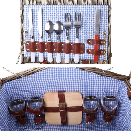 Alfresco 4 Person Picnic Basket - Blue and White Alfresco 4 Person Picnic Basket - Blue and White