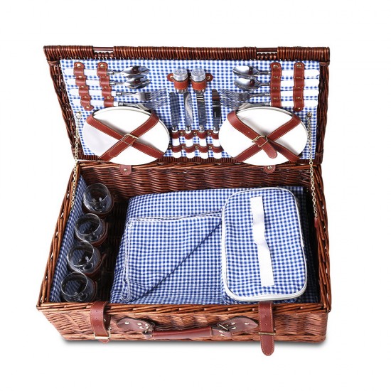 Alfresco Willow 4 Person Picnic Basket - Blue and White Alfresco Willow 4 Person Picnic Basket - Blue and White