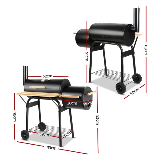 Grillz 2-in-1 Offset BBQ Smoker - Black Grillz 2-in-1 Offset BBQ Smoker - Black