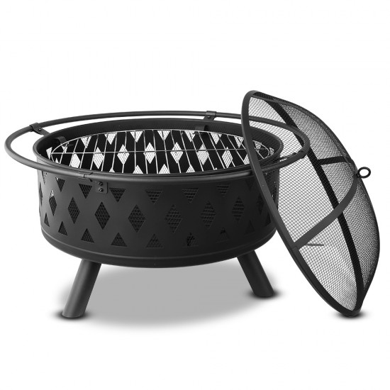 Grillz 32 Inch Portable Outdoor Fire Pit and BBQ - Black Grillz 32 Inch Portable Outdoor Fire Pit and BBQ - Black