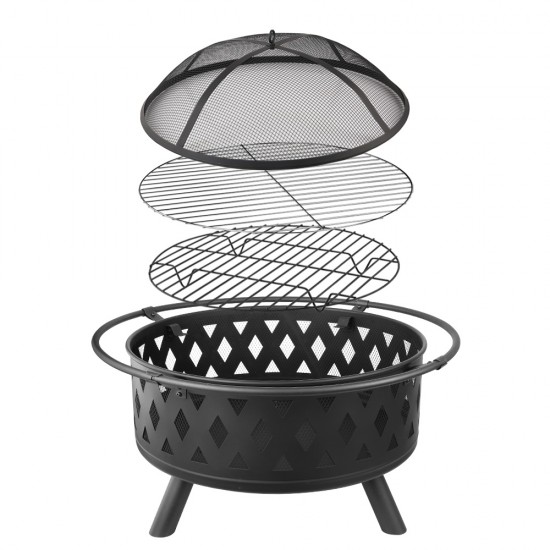 Grillz 32 Inch Portable Outdoor Fire Pit and BBQ - Black Grillz 32 Inch Portable Outdoor Fire Pit and BBQ - Black