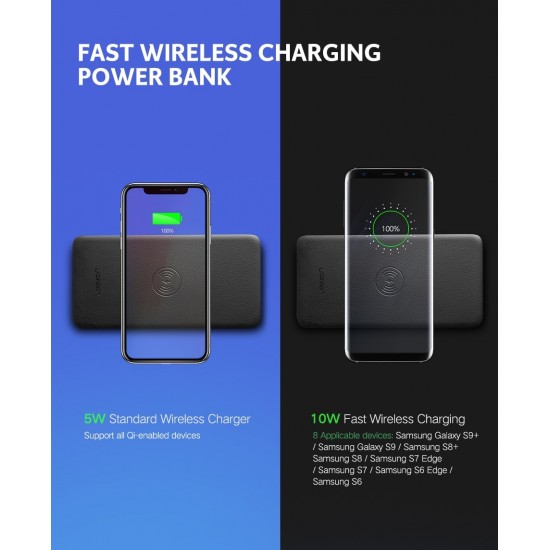 UGREEN 10000mAh Power bank with 10W QI Wireless Charging Pad - Black (50578) UGREEN 10000mAh Power bank with 10W QI Wireless Charging Pad - Black (50578)