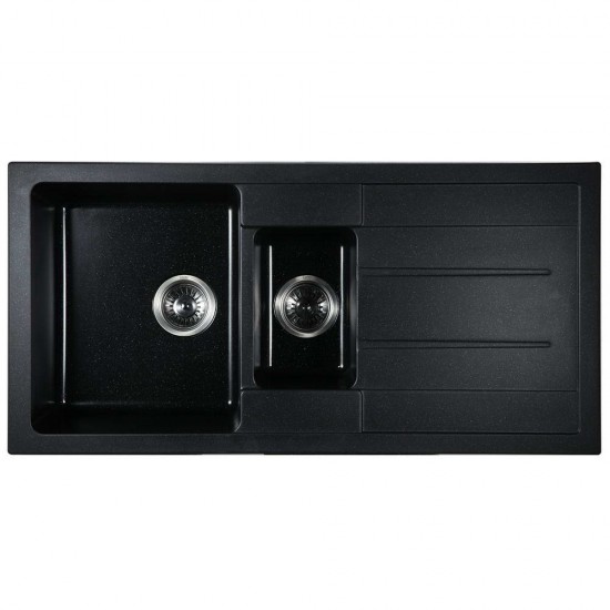 Cefito 1000 x 500mm Granite Stone Double Sink - Black Cefito 1000 x 500mm Granite Stone Double Sink - Black