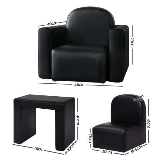 Artiss Kids Covertible Armchair - Black Artiss Kids Covertible Armchair - Black