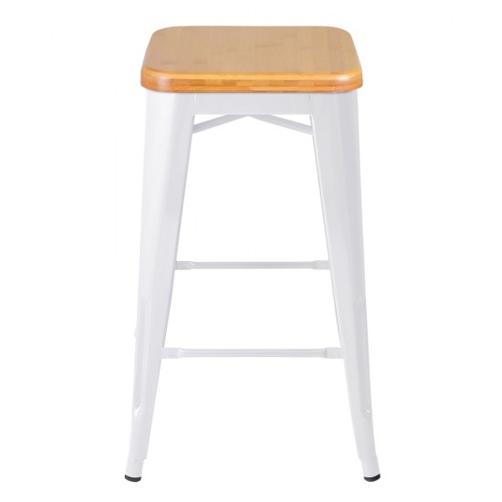 Artiss Set of 2 Metal and Bamboo Bar Stools - White Artiss Set of 2 Metal and Bamboo Bar Stools - White