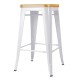 Artiss Set of 2 Metal and Bamboo Bar Stools - White Artiss Set of 2 Metal and Bamboo Bar Stools - White
