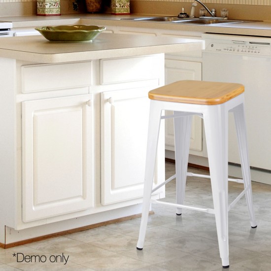 Artiss Set of 2 Metal and Bamboo Bar Stools - White Artiss Set of 2 Metal and Bamboo Bar Stools - White