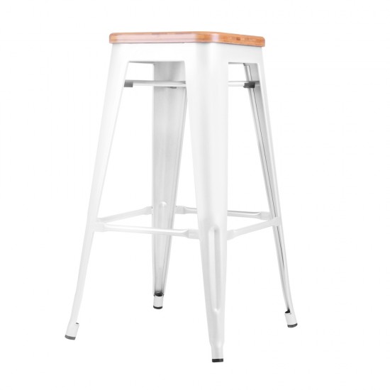Artiss Set of 2 Bamboo Backless Bar Stools - White Artiss Set of 2 Bamboo Backless Bar Stools - White