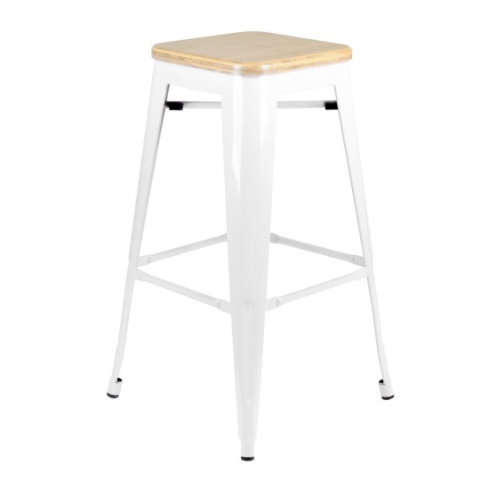 Artiss Set of 2 Bamboo Backless Bar Stools - White Artiss Set of 2 Bamboo Backless Bar Stools - White