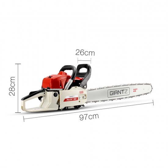 Giantz 62CC Commercial Petrol Chainsaw - Red & White Giantz 62CC Commercial Petrol Chainsaw - Red & White