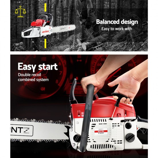 Giantz 58CC Commercial Petrol Chainsaw - Red & White Giantz 58CC Commercial Petrol Chainsaw - Red & White