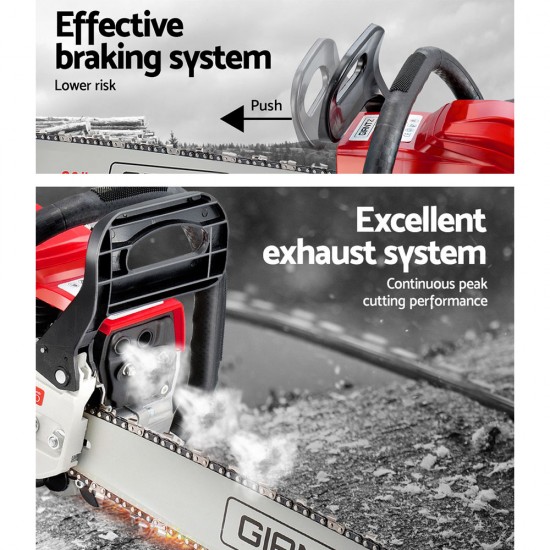 Giantz 58CC Commercial Petrol Chainsaw - Red & White Giantz 58CC Commercial Petrol Chainsaw - Red & White