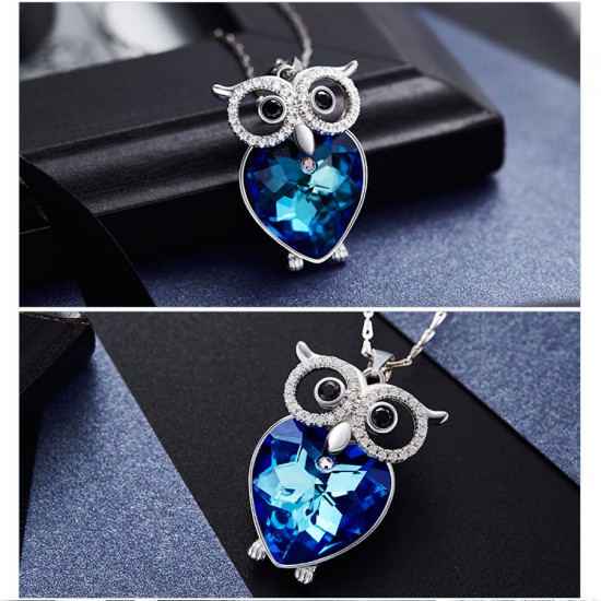 Made With Swarovski Necklace Pendant Silver Jewelry Owl Shape