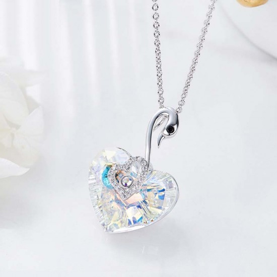 Made With Swarovski Necklace Pendant Silver Jewelry Swan Shape